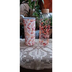 Waterdrop glass water bottle with carry cover fall leaves 20oz